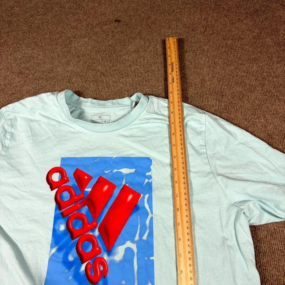 Adidas T-Shirt Mens XL Light Blue Spellout Graphic Classic Casual Wear Crew Neck